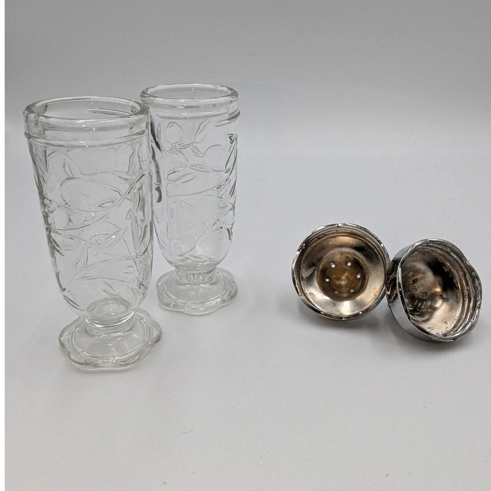 Princess House Salt and Pepper Shakers Crystal Fantasia Etched Glass Set 5244
